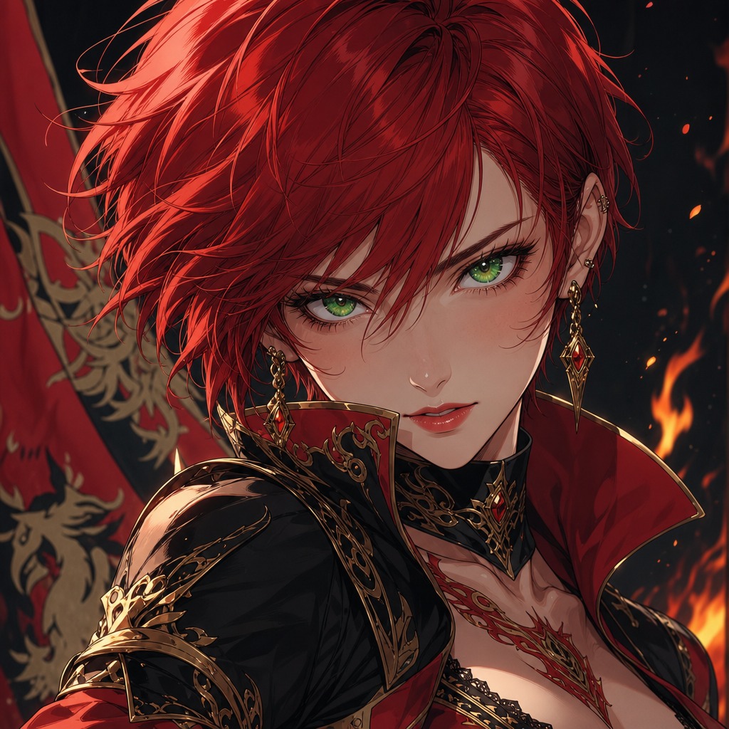 AI portrait - anime style woman with red hair